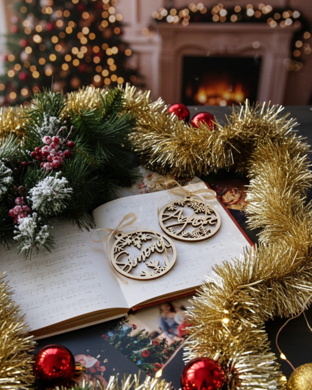 Ziemassvētku rotājumi ar vārdu apaļi